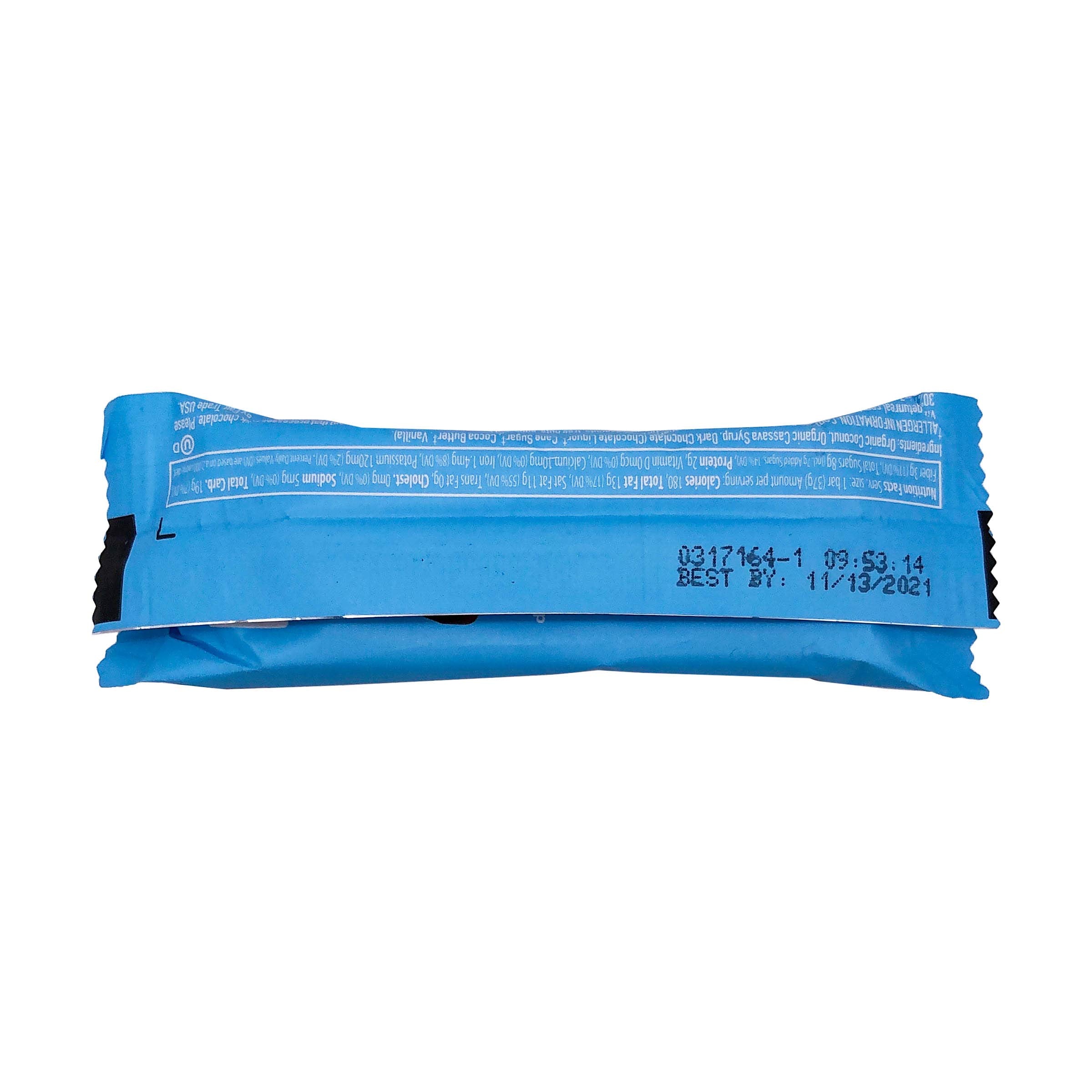 UNREAL choc bar dark coconut closeup reveals glossy chocolate and coconut bits