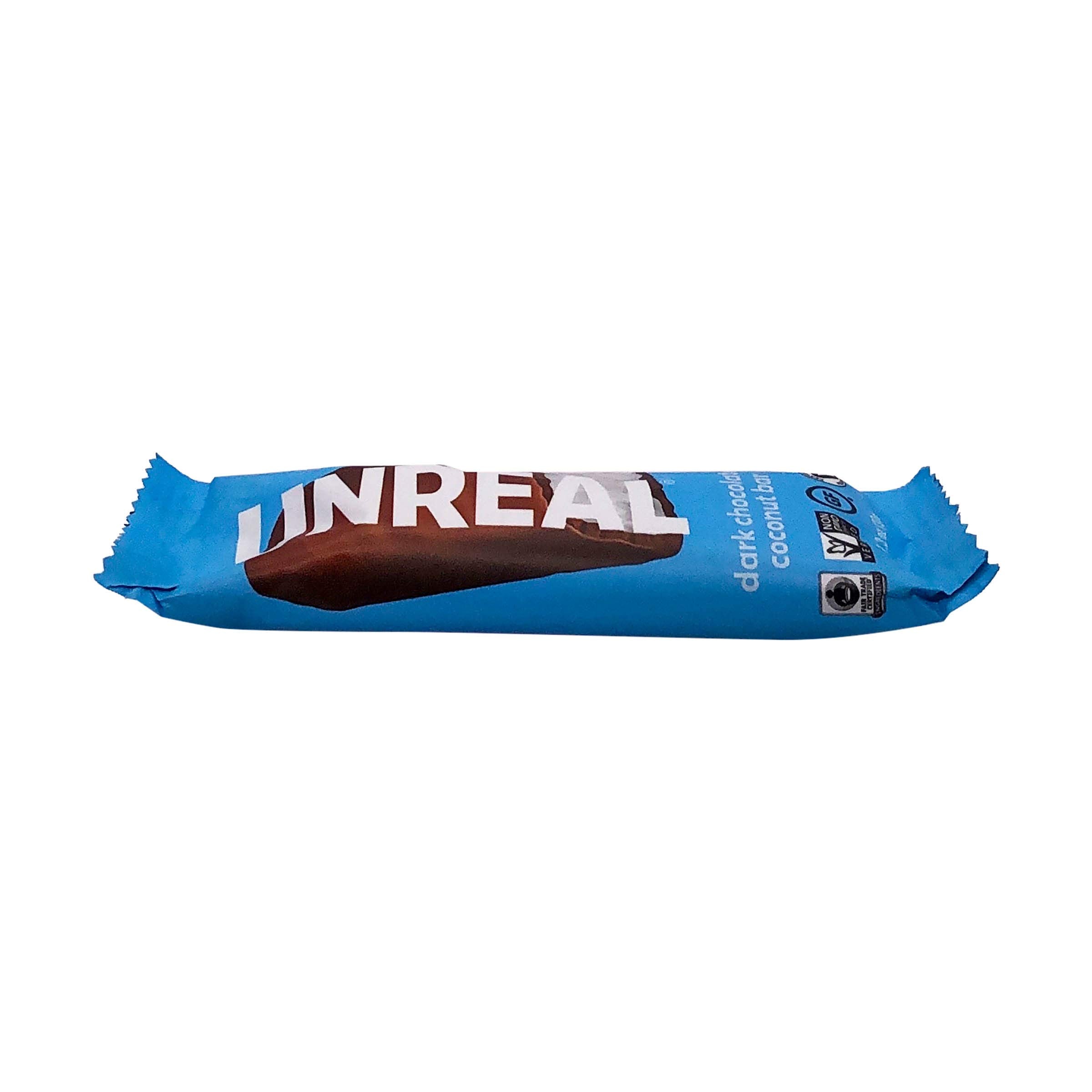 UNREAL choc bar dark coconut ingredients scene communicates no bleached flour