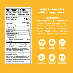 UNREAL Dk Crspy Qunoa bar close-up highlighting crisp quinoa textures in dark chocolate.