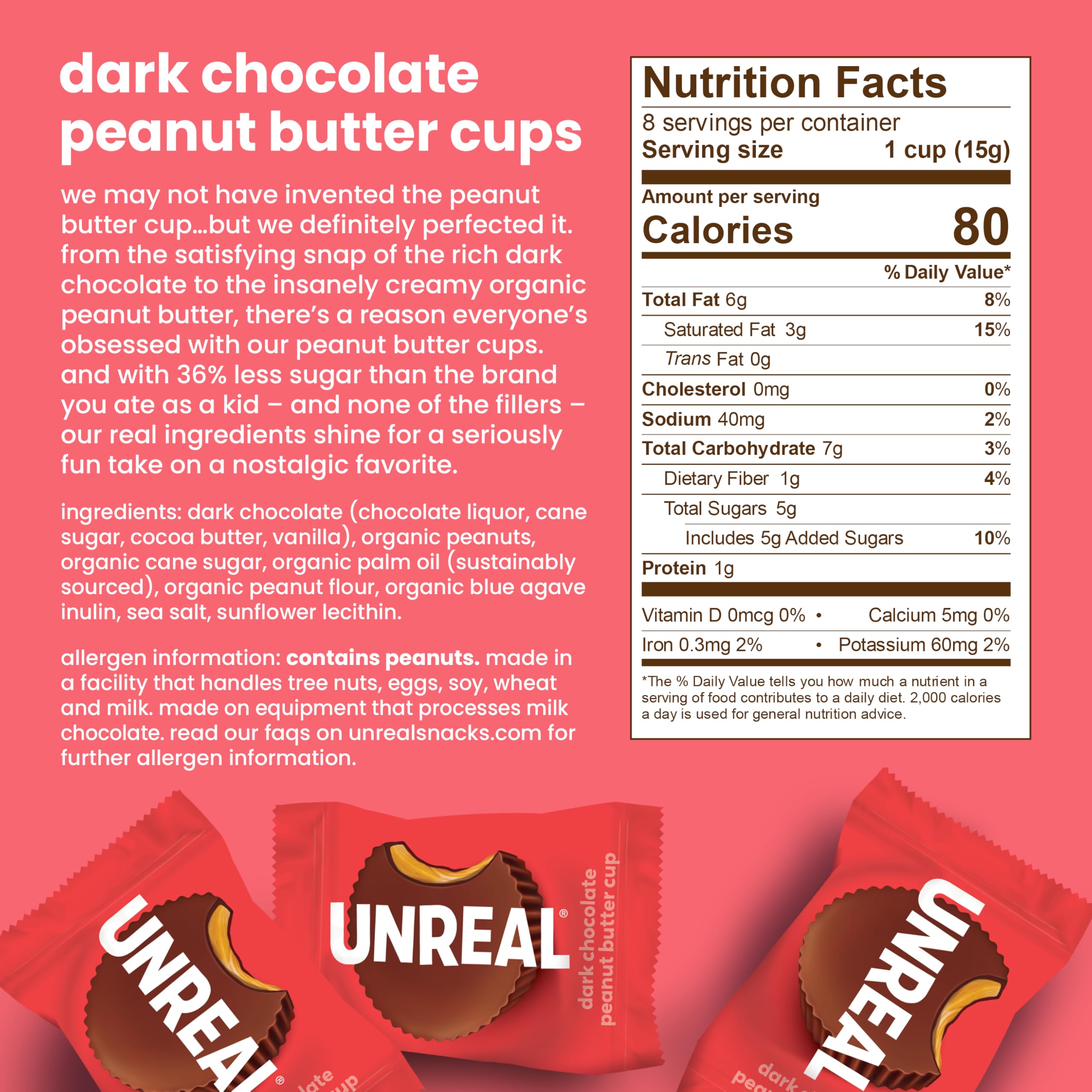 UNREAL Dark Chocolate Peanut Gems displayed with glossy chocolate for a rich, snack-worthy moment.