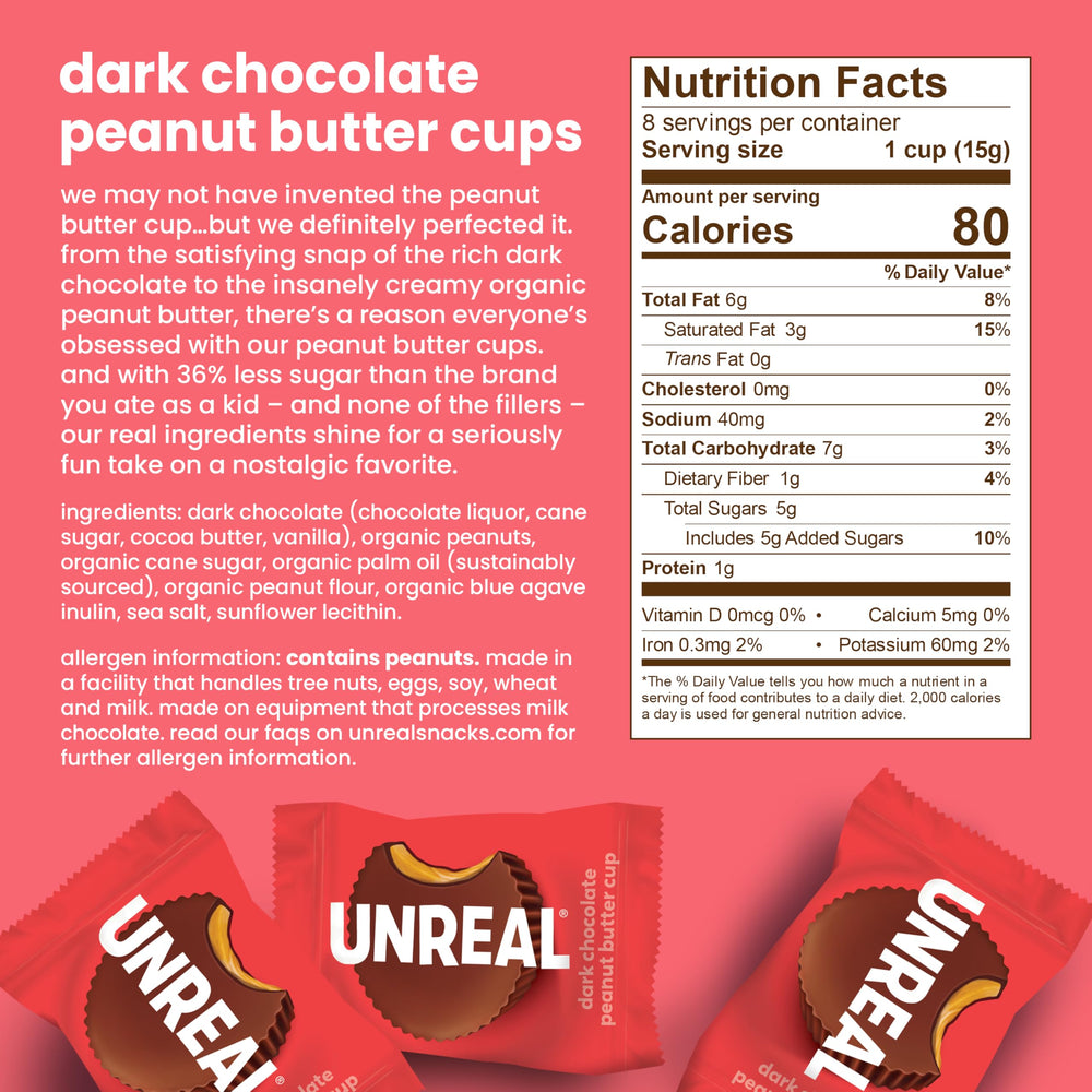 UNREAL Dark Chocolate Peanut Gems displayed with glossy chocolate for a rich, snack-worthy moment.
