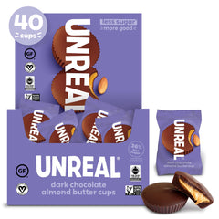 UNREAL packaging shows a fair-trade vegan snack option.