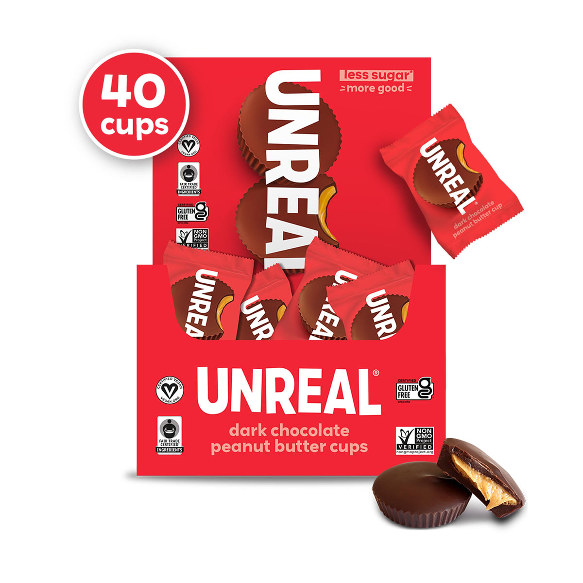 UNREAL dark chocolate peanut butter cups pack for convenient snacking