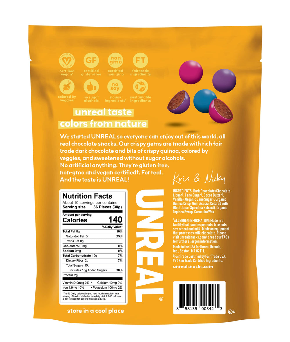 Resealable bags keep UNREAL Gems fresh and convenient.