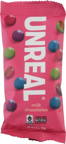 UNREAL Milk Chocolate Gems close-up reveals smooth texture and rich cocoa aroma.