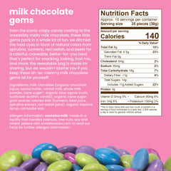 UNREAL Milk Chocolate Gems visible in a container, travel-friendly treat option.