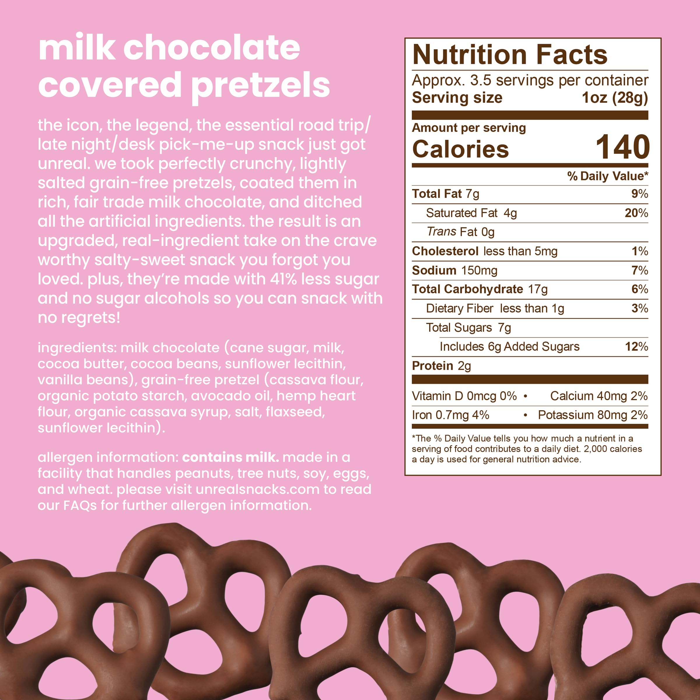 UNREAL Milk Chocolate Pretzels bite shot highlights creamy melt and crisp bite