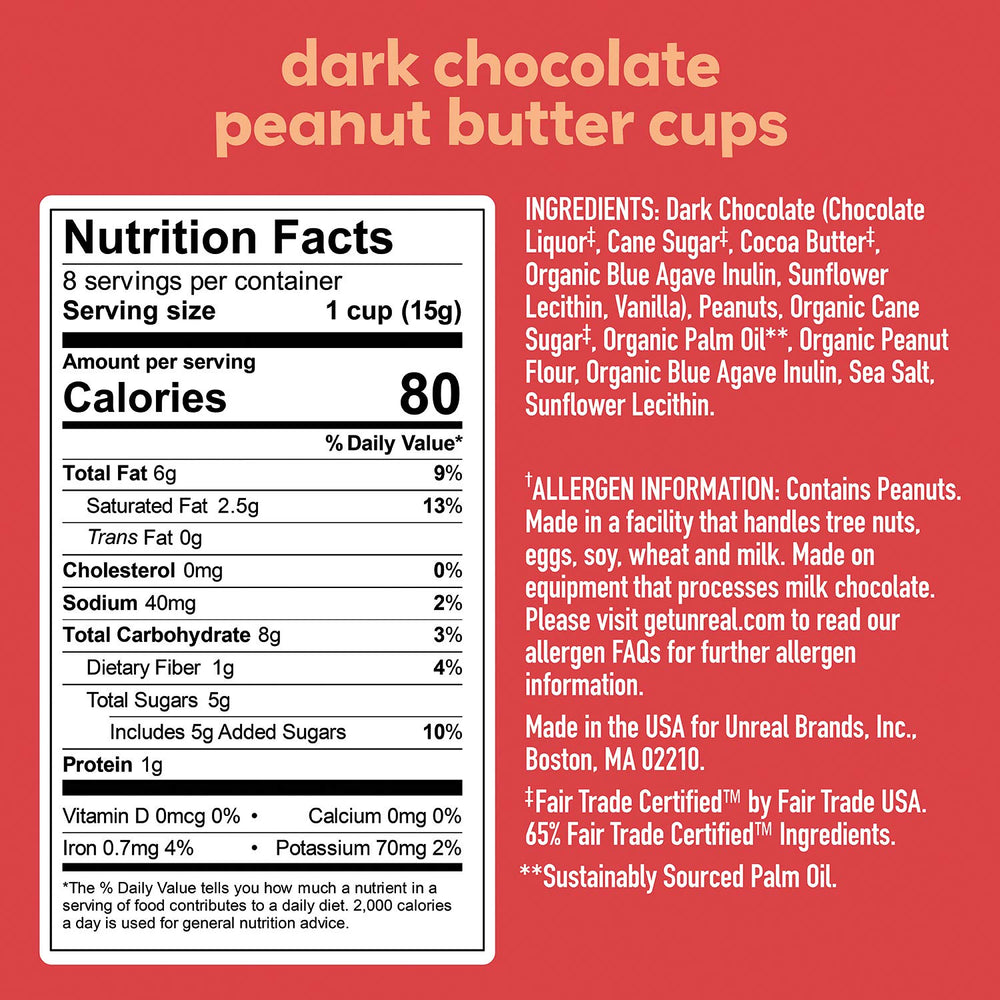UNREAL dark chocolate peanut gems close-up, crunchy peanut bits with rich cocoa.