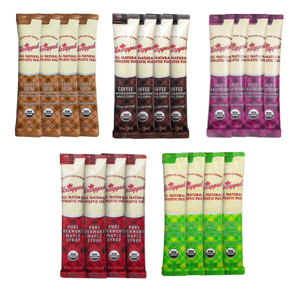 Untapped maple energy gels 20-pack for on-the-go endurance fueling.