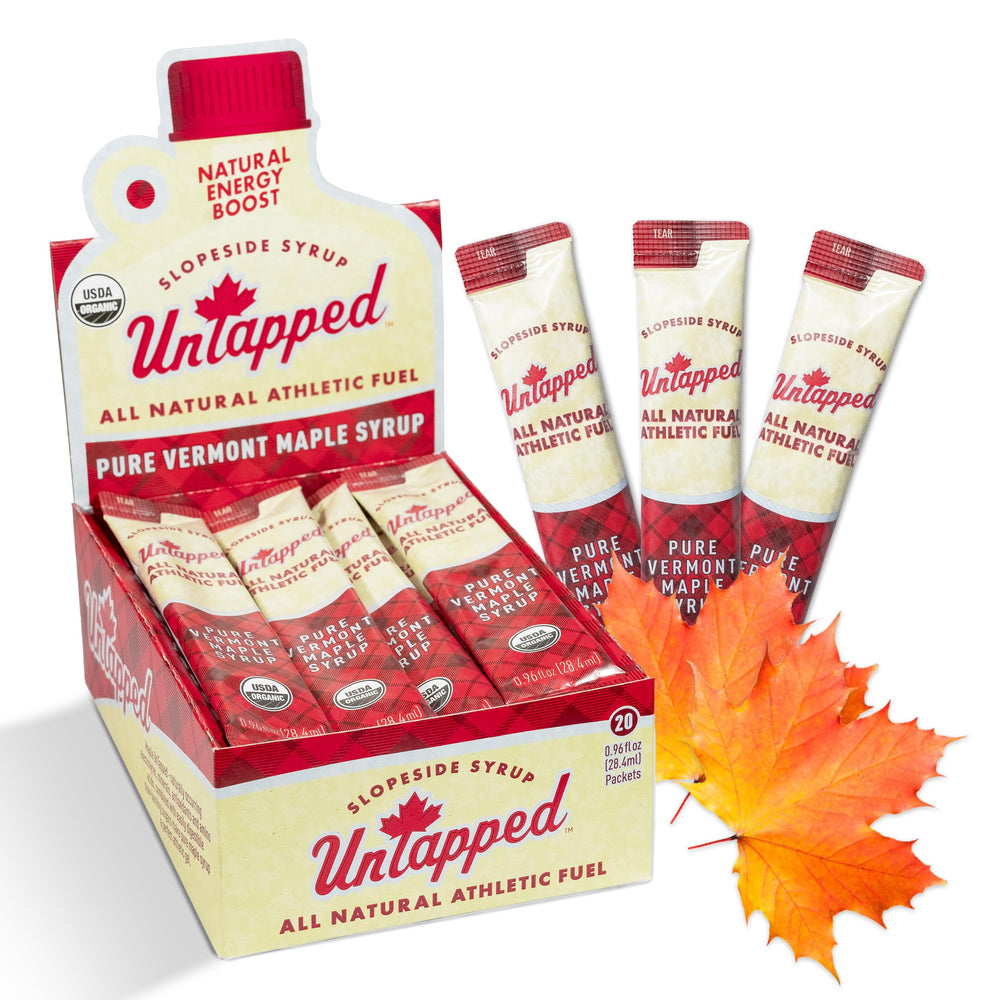 Untapped Vermont Maple Syrup packet on the go for natural energy during workouts.