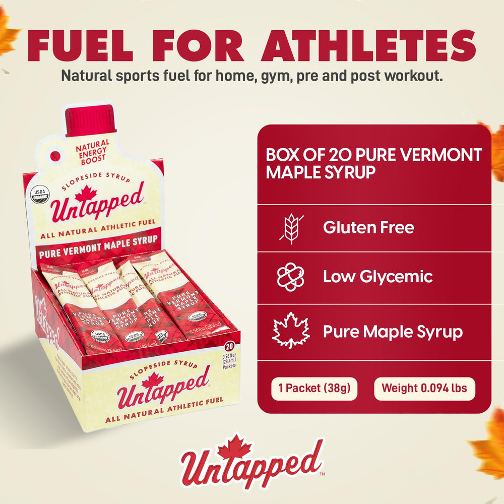 Untapped Vermont Maple Syrup packets provide 100 calories per serving for endurance.