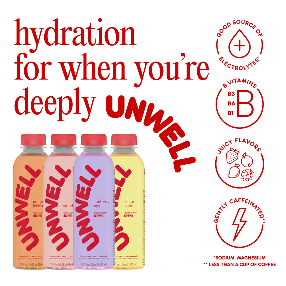 Unwell Hydration 12-pack displayed for convenient daily use.
