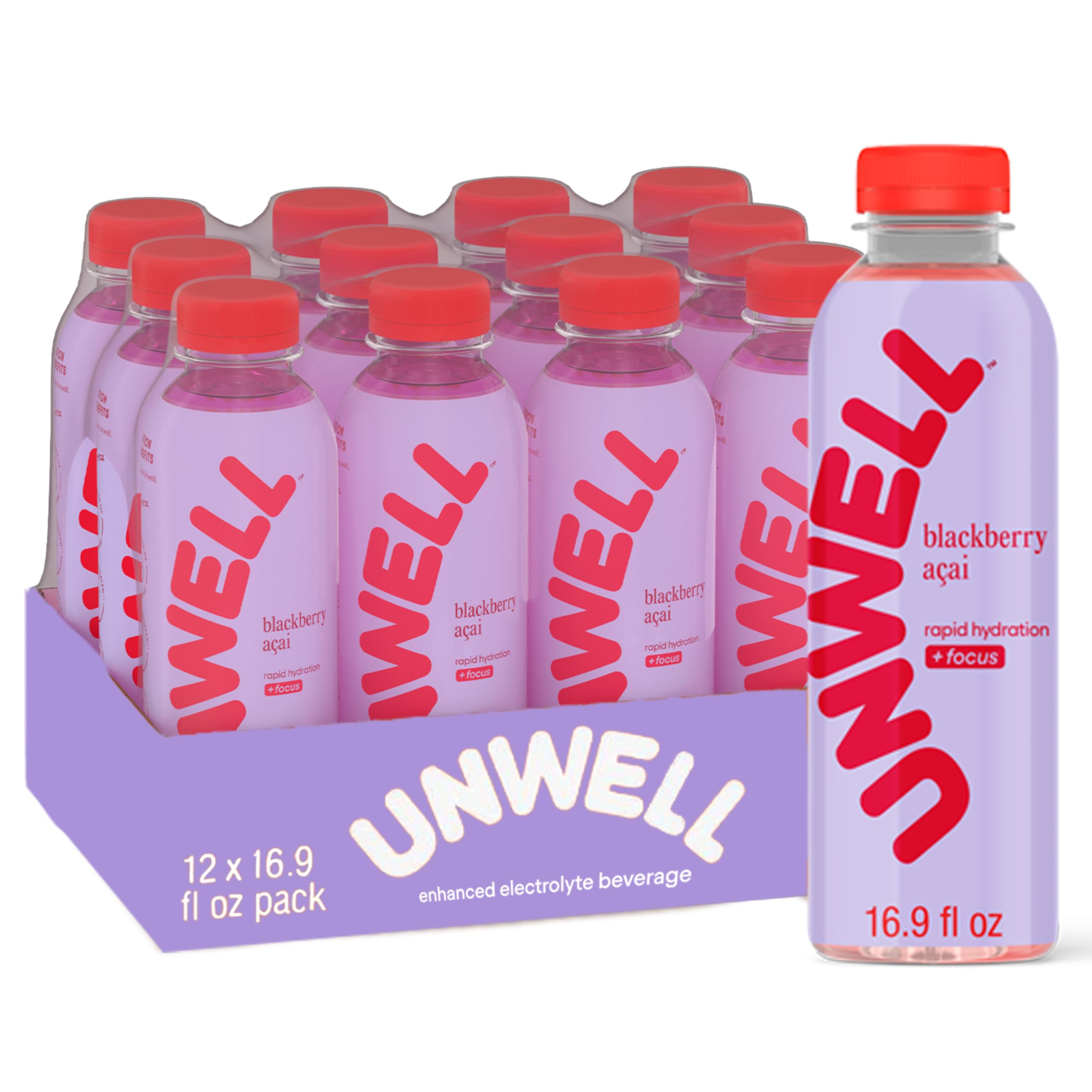 Unwell Hydration blackberry acai bottle for refreshing hydration and focus.