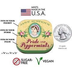 UPG Pride and Peppermints tin top view highlights portability for travel and meetings.