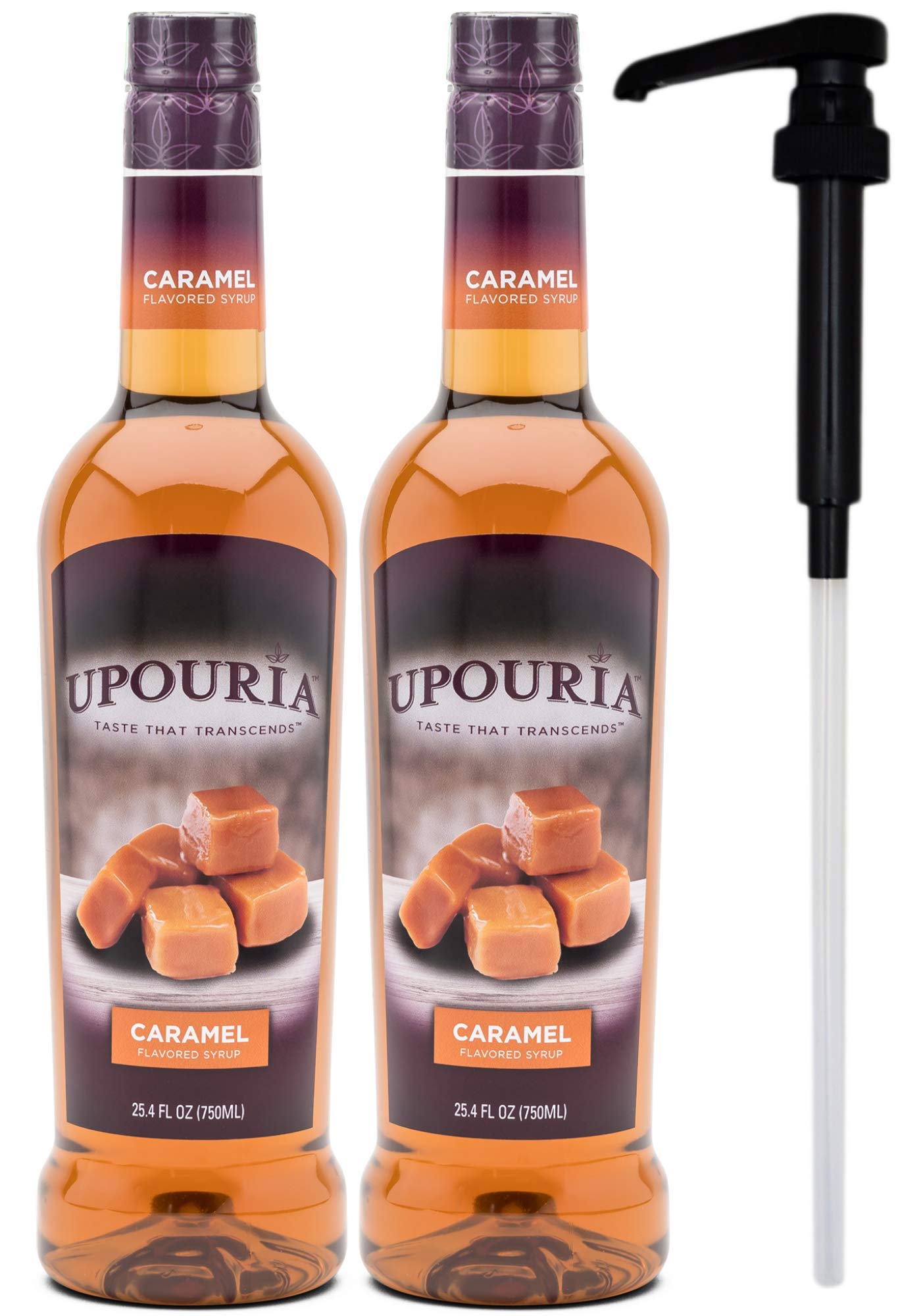 Upouria Caramel Coffee Syrup 2x750ml front view, ideal for cafe-inspired drinks