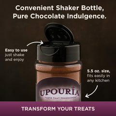 Upouria topping drizzle on latte shows glossy finish and indulgent taste.