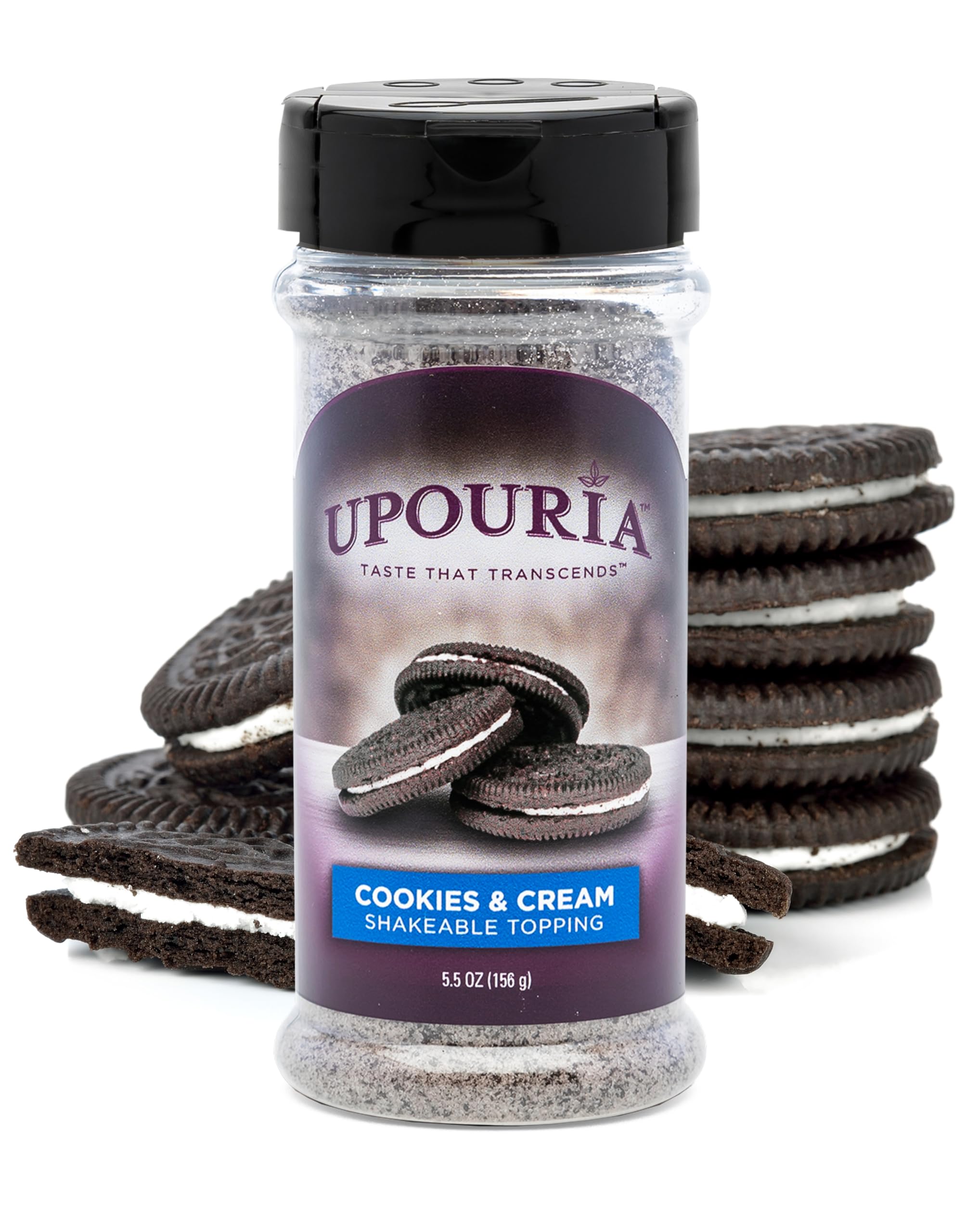 Upouria Cookies & Cream coffee topper bottle for café-quality flavor.