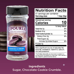 Upouria Cookies & Cream topper pour highlights rich flavor for coffee.