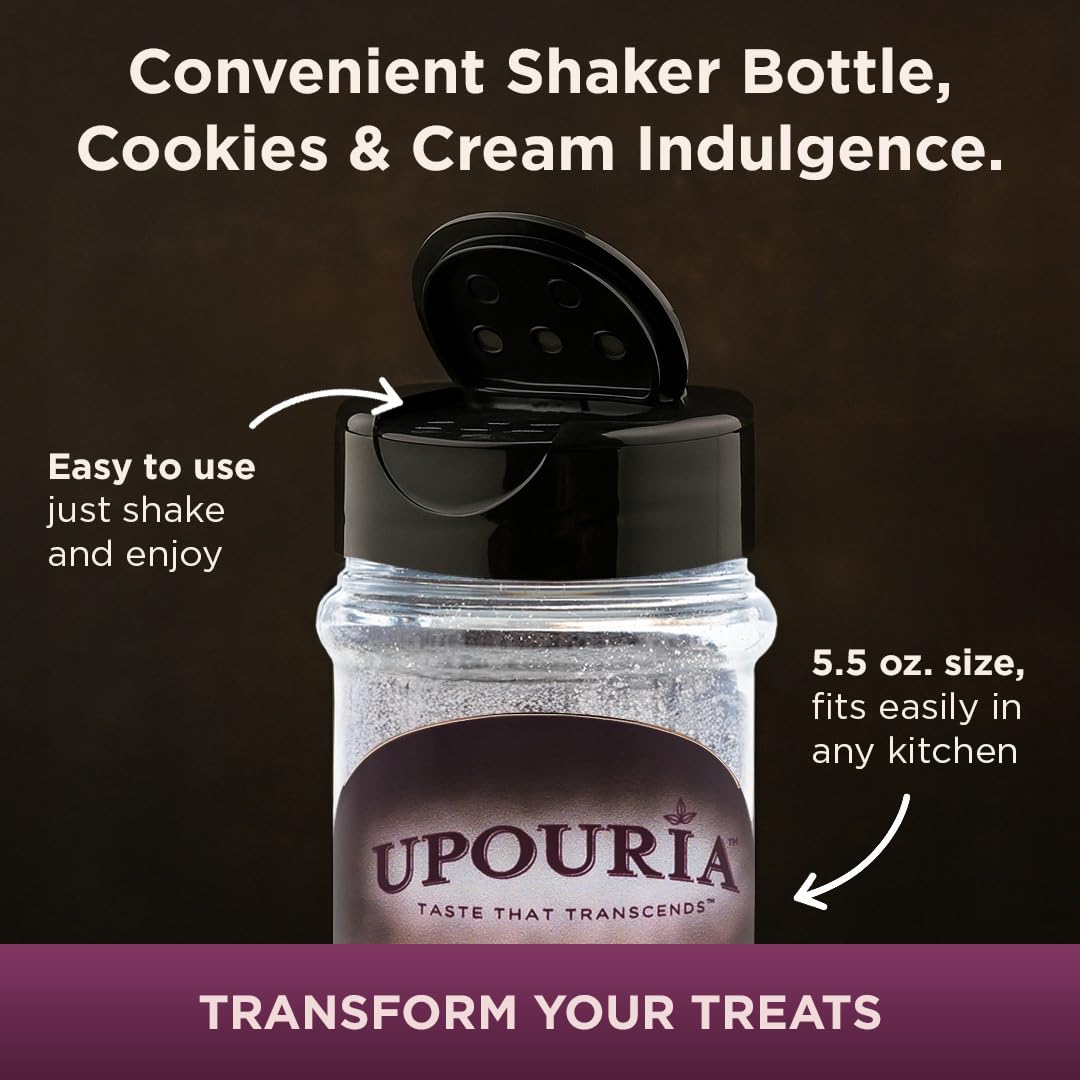 Upouria Cookies & Cream ice cream topping evokes indulgent dessert.