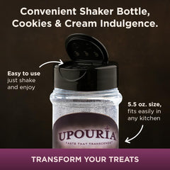 Upouria Cookies & Cream ice cream topping evokes indulgent dessert.