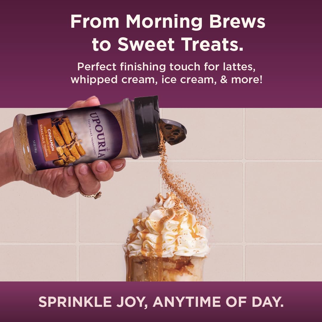 Gluten-free Upouria topping label highlighting premium quality and ingredients