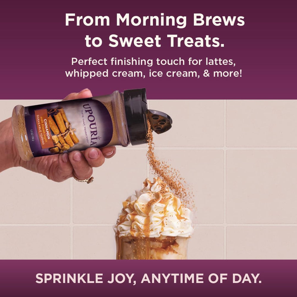 Gluten-free Upouria topping label highlighting premium quality and ingredients