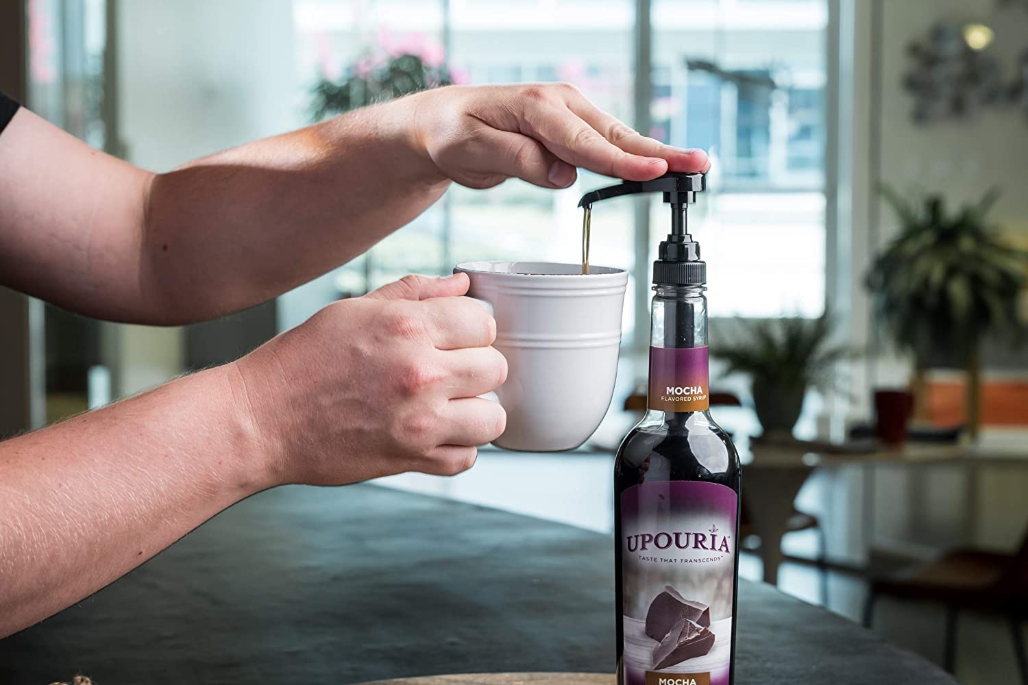 UPOURIA Mocha Boost tea latte setup for a caffeine uplift
