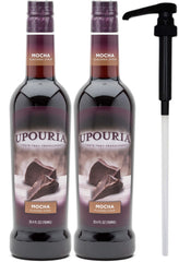 Upouria Mocha Coffee Syrup bottle shows premium 750 mL size for sharing