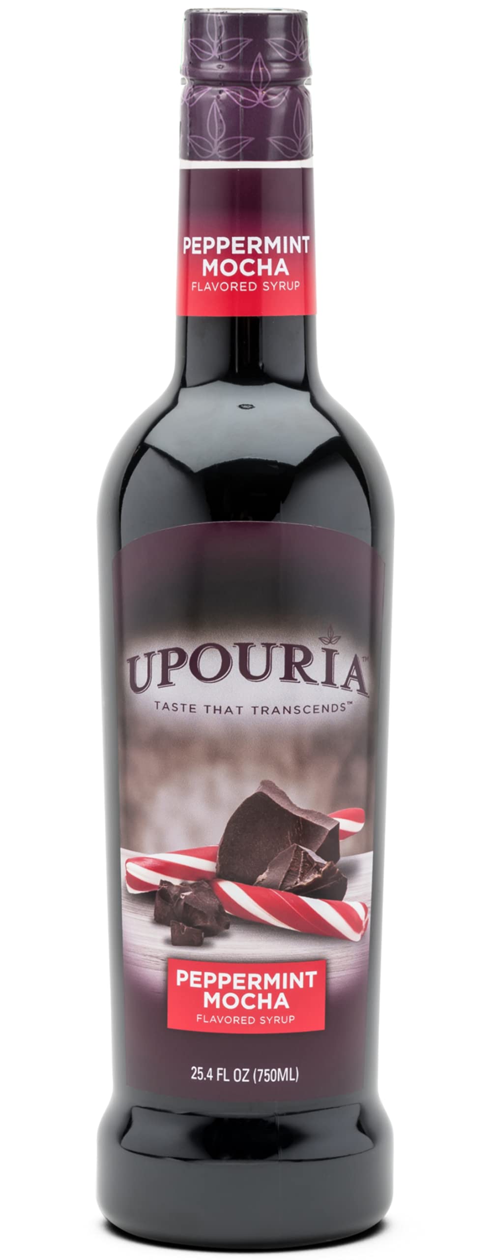 Upouria Peppermint Mocha label close-up highlighting vegan and gluten-free features