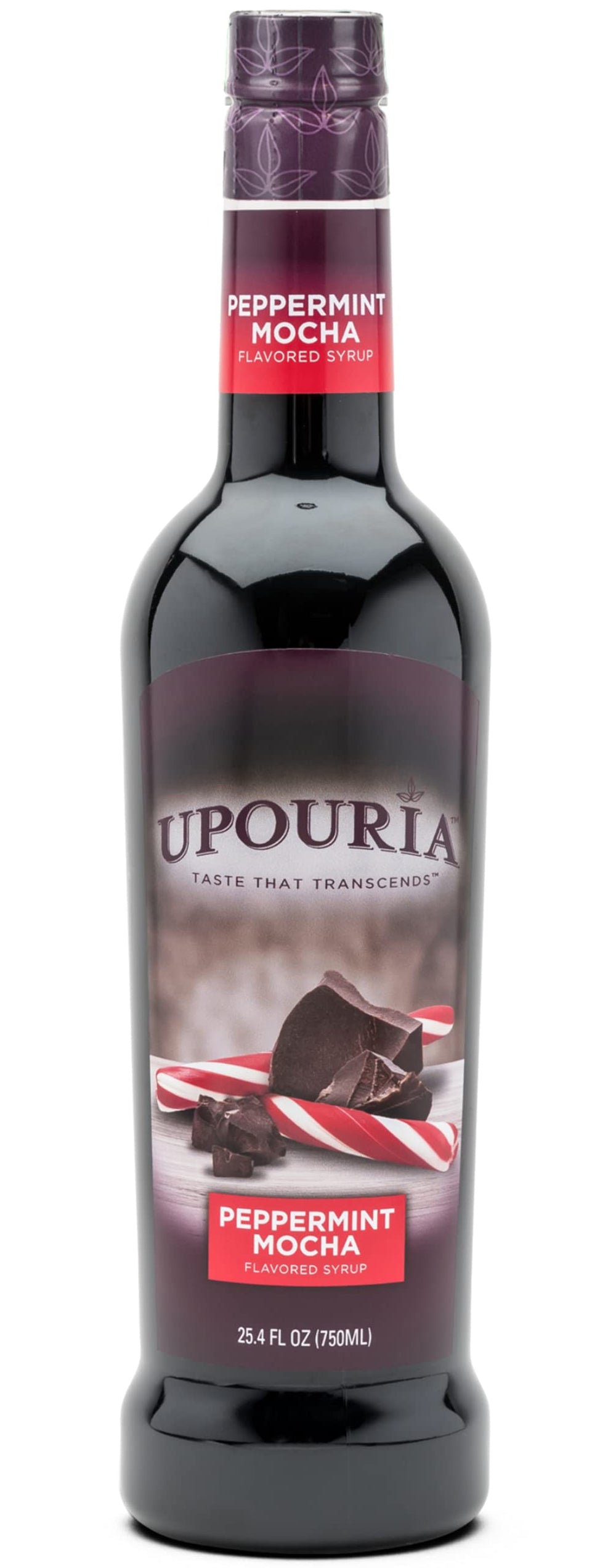 Upouria Peppermint Mocha label close-up highlighting vegan and gluten-free features