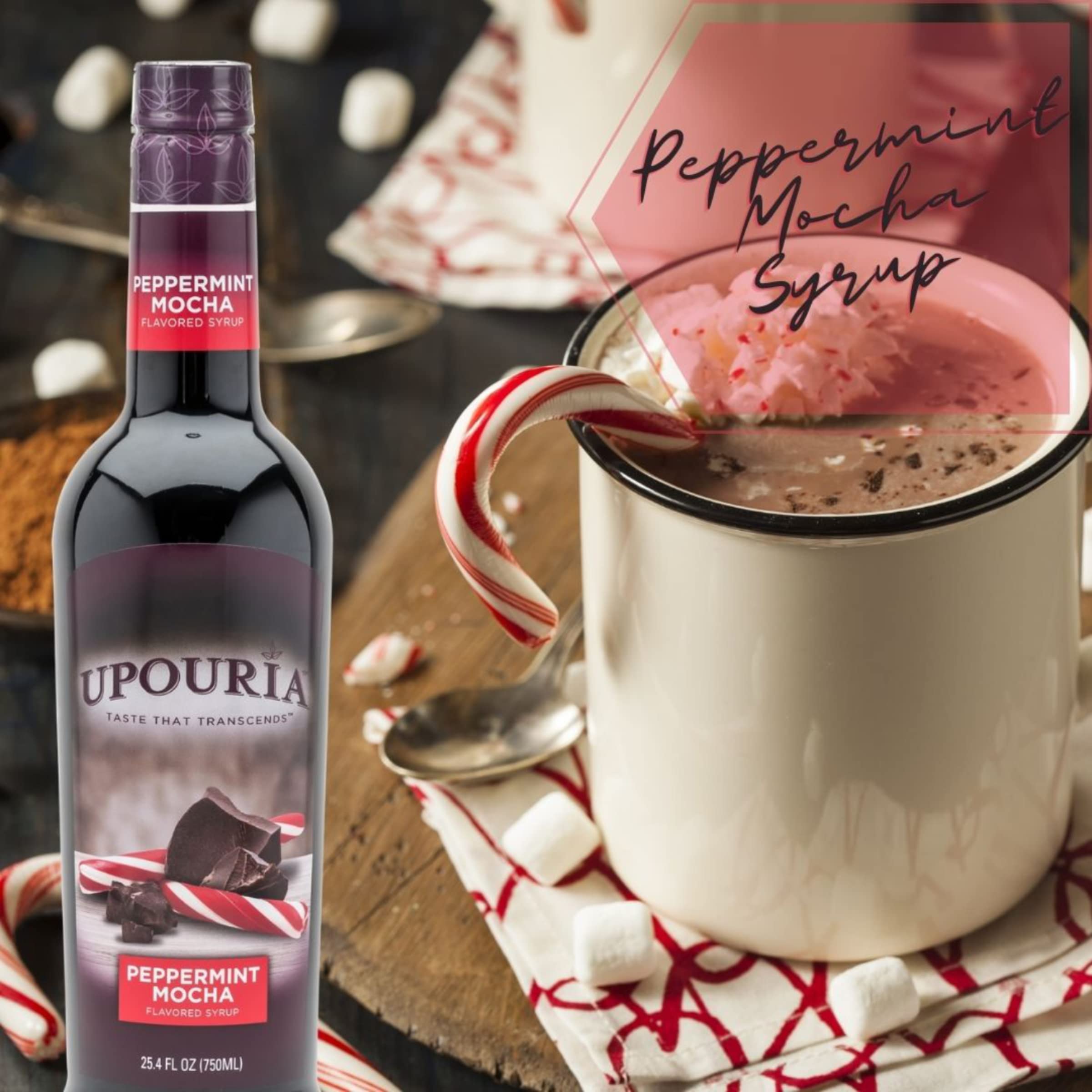 Upouria Peppermint Mocha stirred into tea for a refreshing fusion