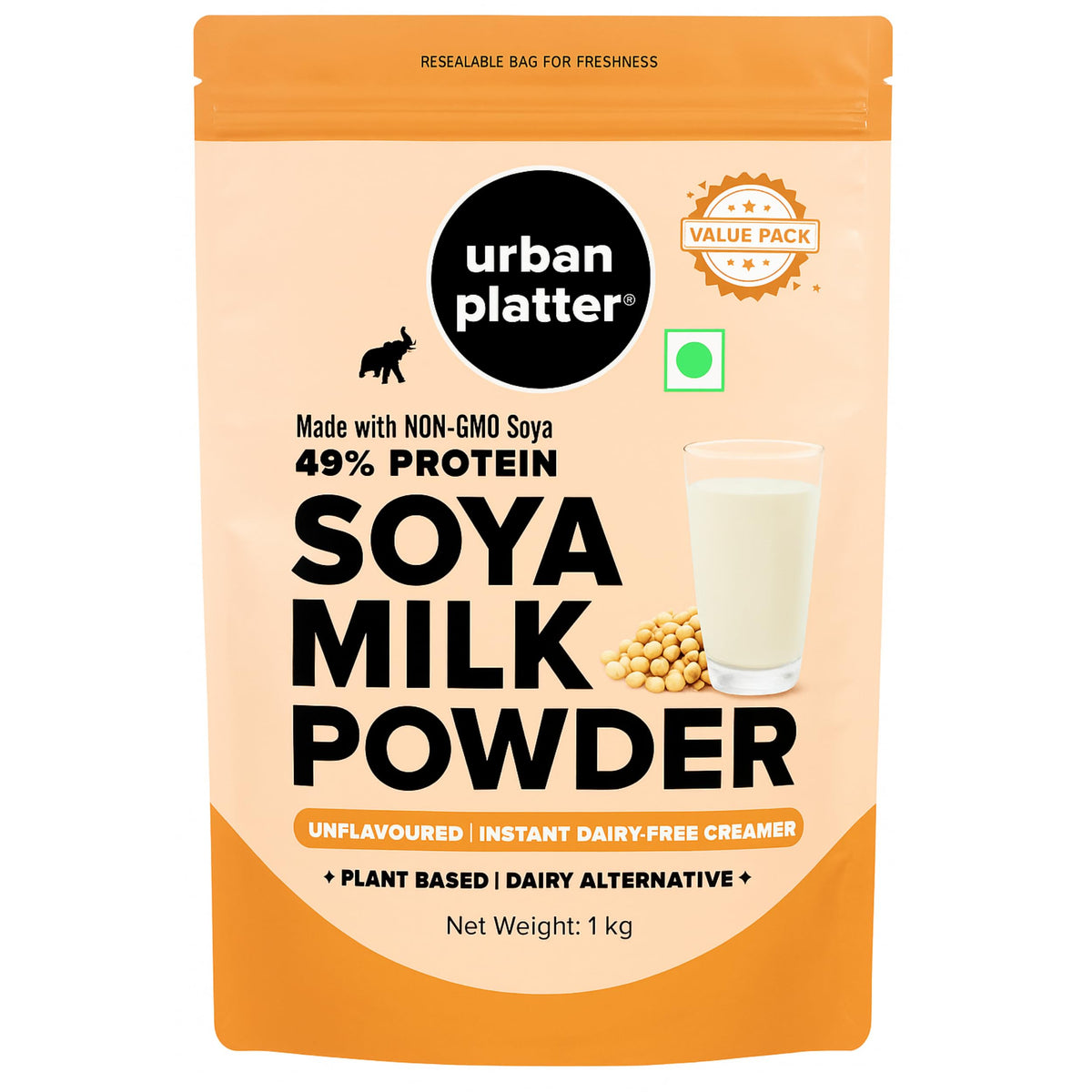 Urban Platter Soya Milk Powder 1kg pack ready to mix into creamy dairy-free milk.