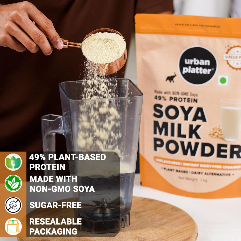 Urban Platter Soya Milk Powder in smoothies for protein-rich nutrition.