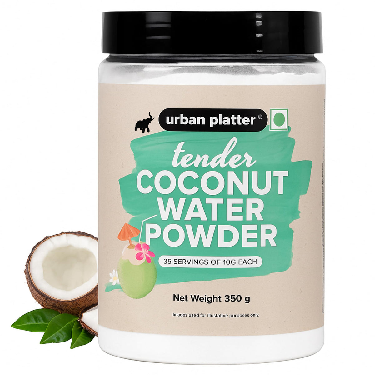Urban Platter Tender Coconut Water Powder in bottle displaying natural hydration for everyday use