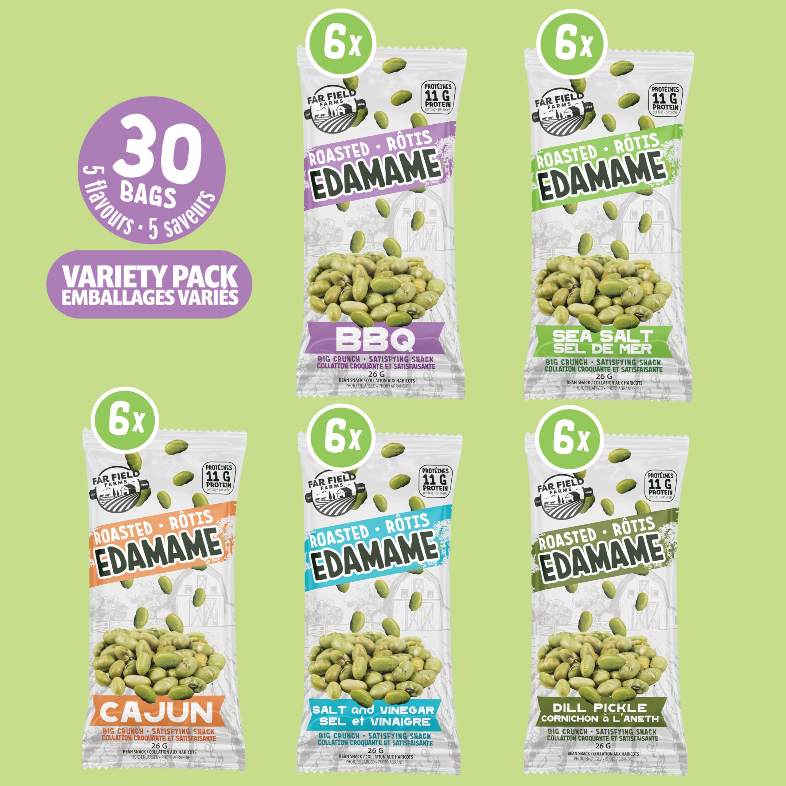 Urbani Far Field Dill Pickle Edamame, bold flavor with crunch.