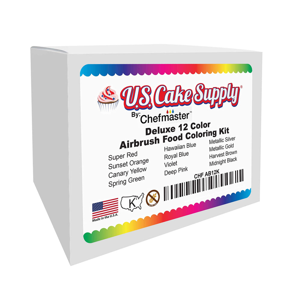US Cake Supply airbrush color set USA-made badge highlights domestic production quality