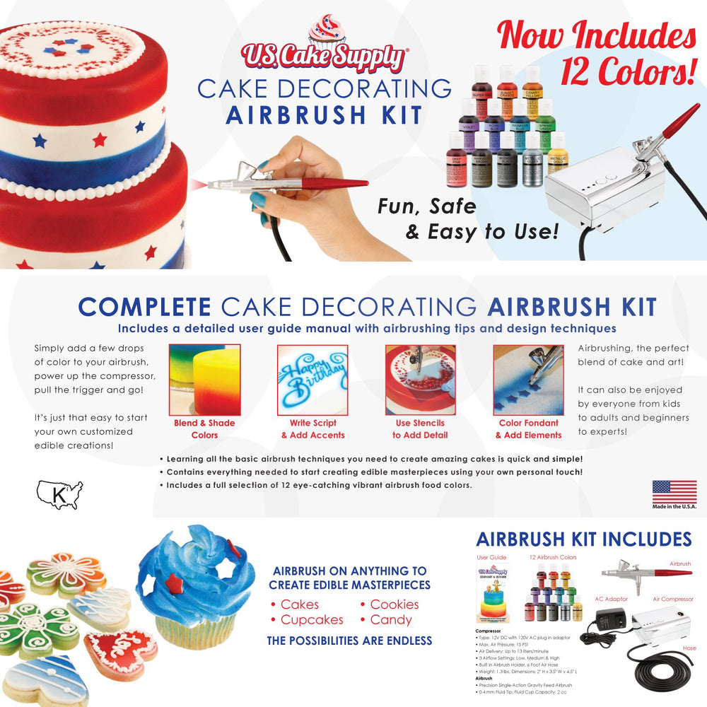 U.S. Cake Supply airbrush compressor with three settings for precision decorating