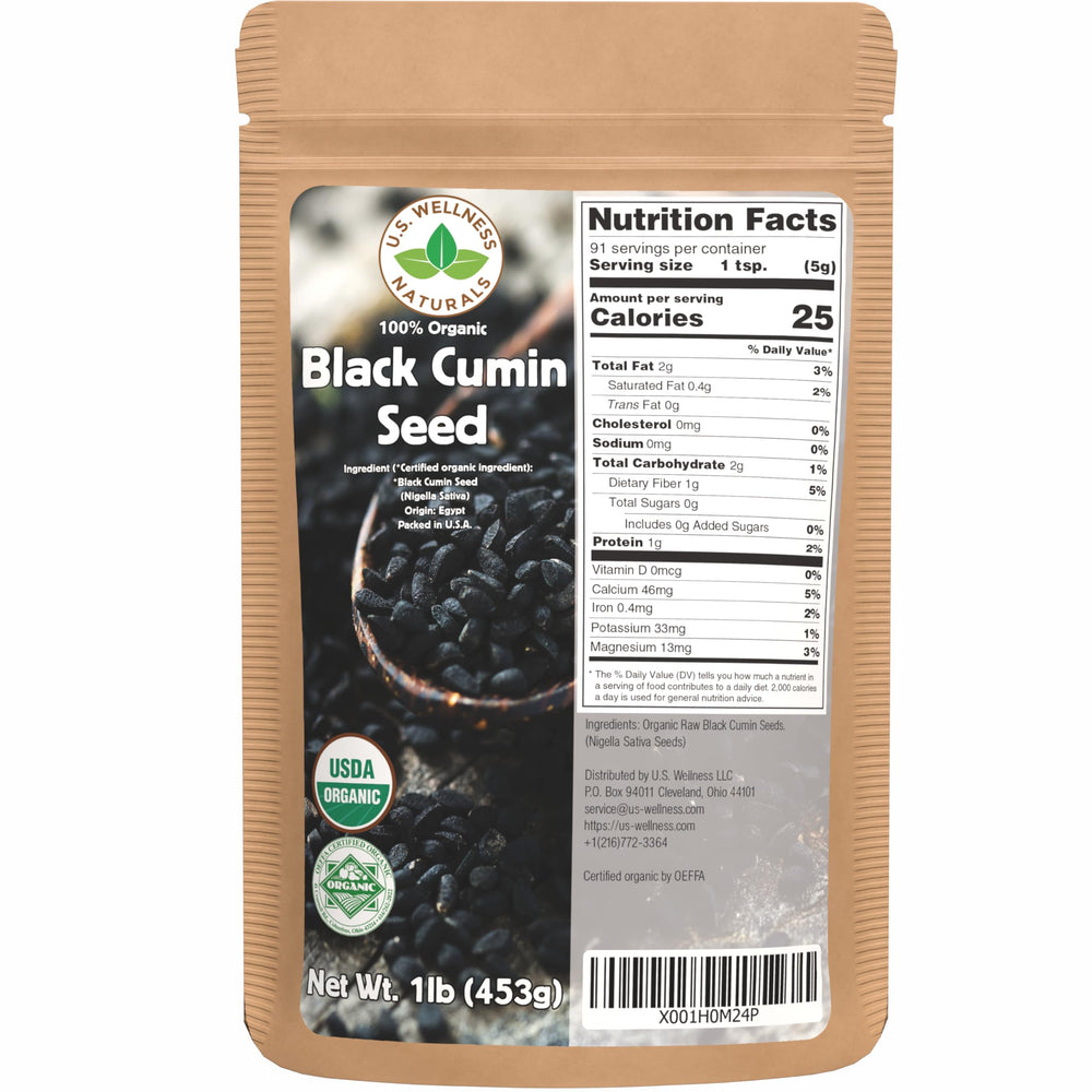 U.S. Wellness Naturals black cumin seed 1lb from Egypt, versatile spice for flavor and color.