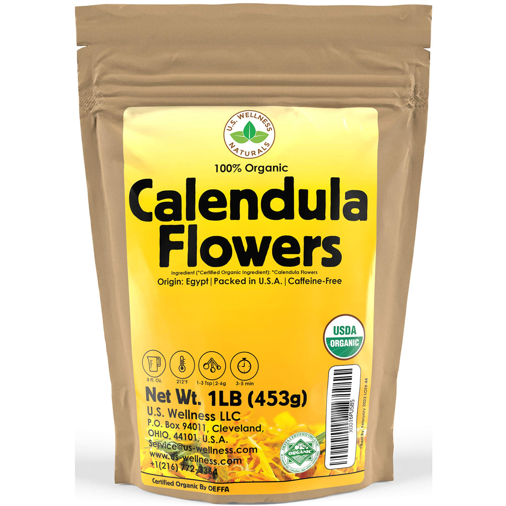 US Wellness Naturals Calendula Tea 1lb bulk bag for custom blends and gentle infusions.