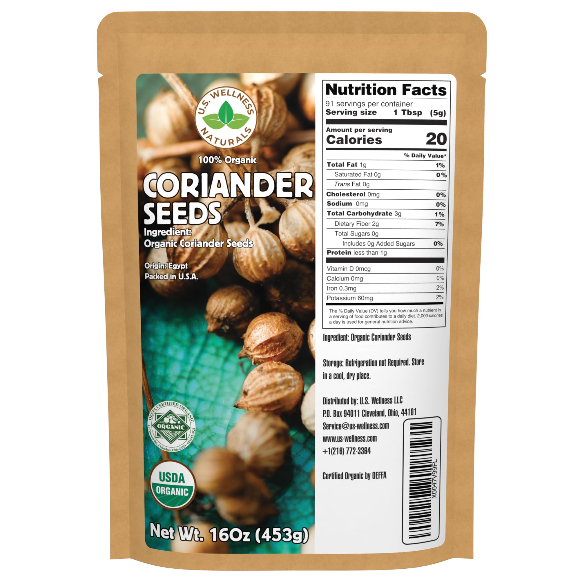 US Wellness Naturals coriander seeds 16oz bag ready for curries and stews