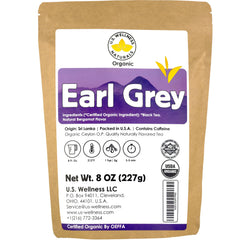 US Wellness Naturals Earl Grey tea packaging highlights organic ingredients and trusted quality.