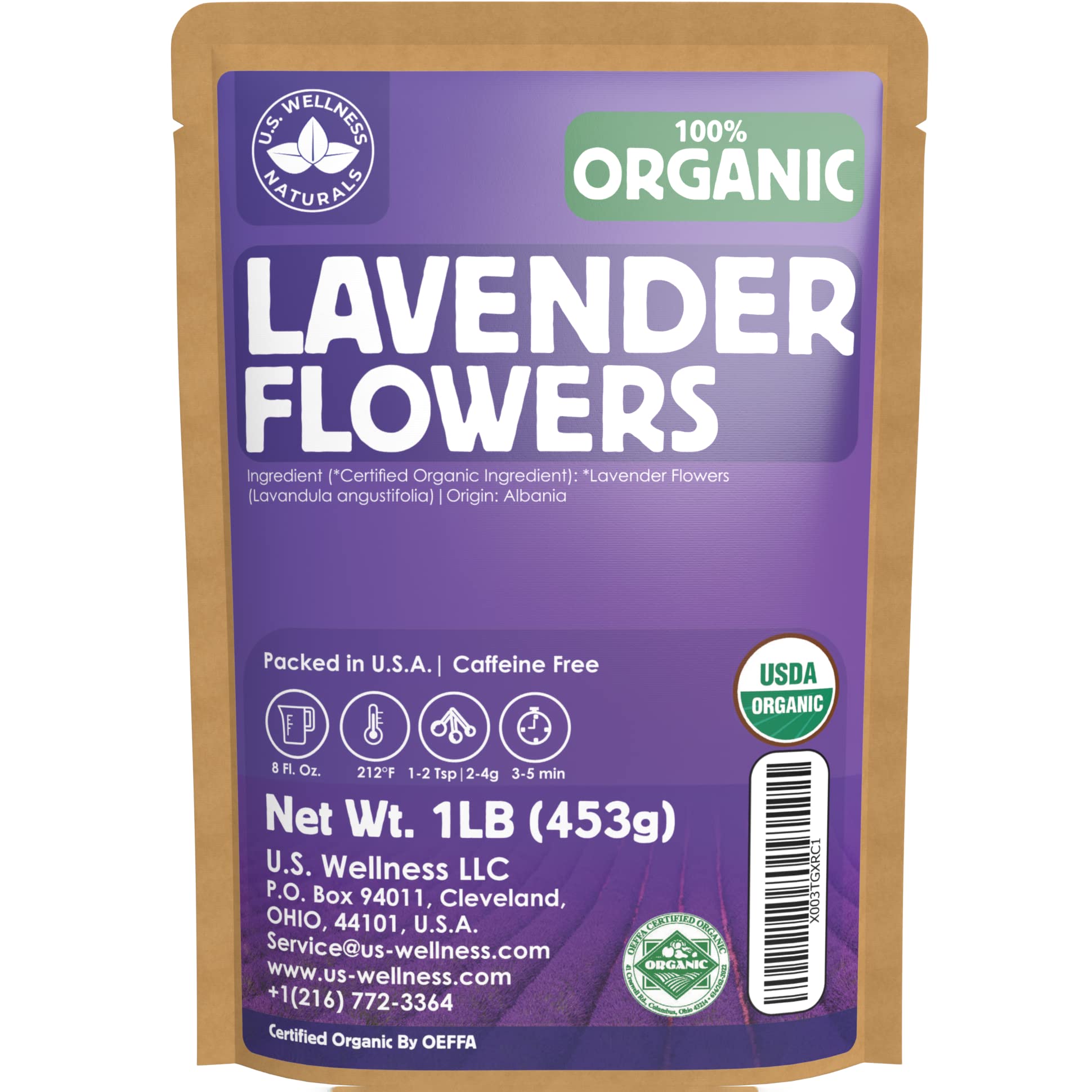 US Wellness Naturals Lavender Tea 1lb jumbo bag with fresh aroma for calm moments.