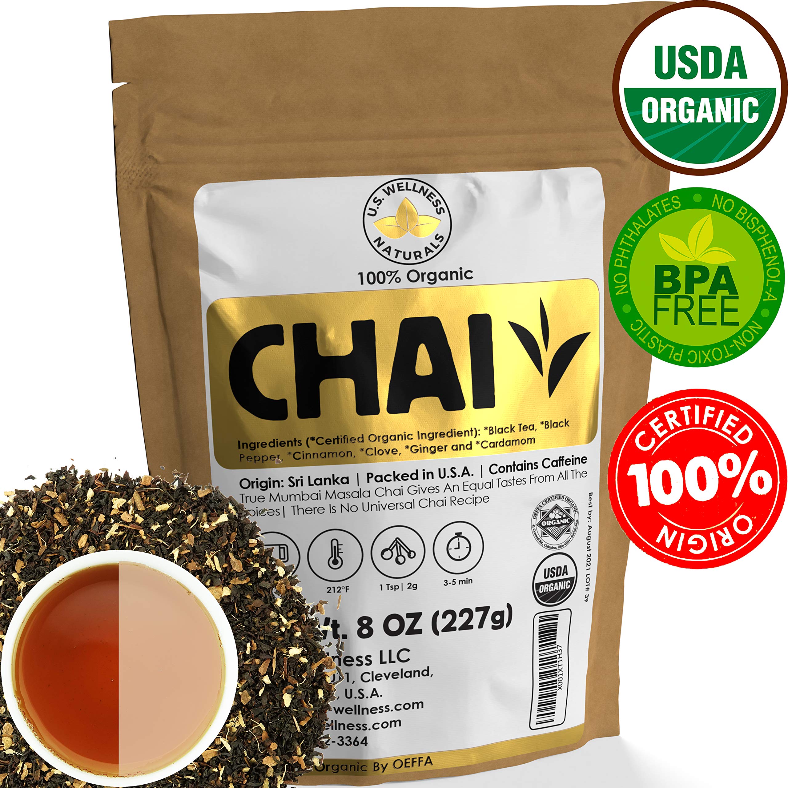 US Wellness Naturals organic certification seal signaling trusted, organic chai