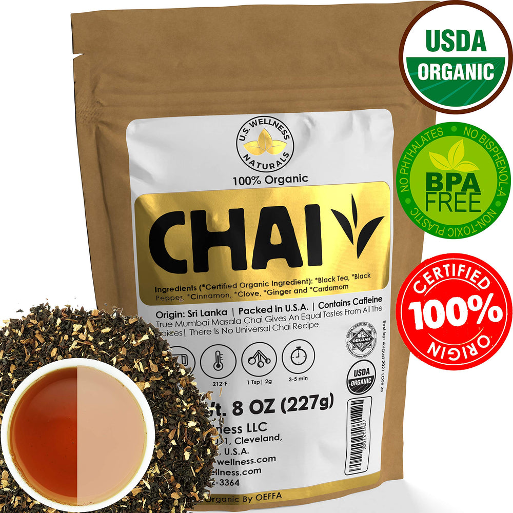 US Wellness Naturals organic certification seal signaling trusted, organic chai