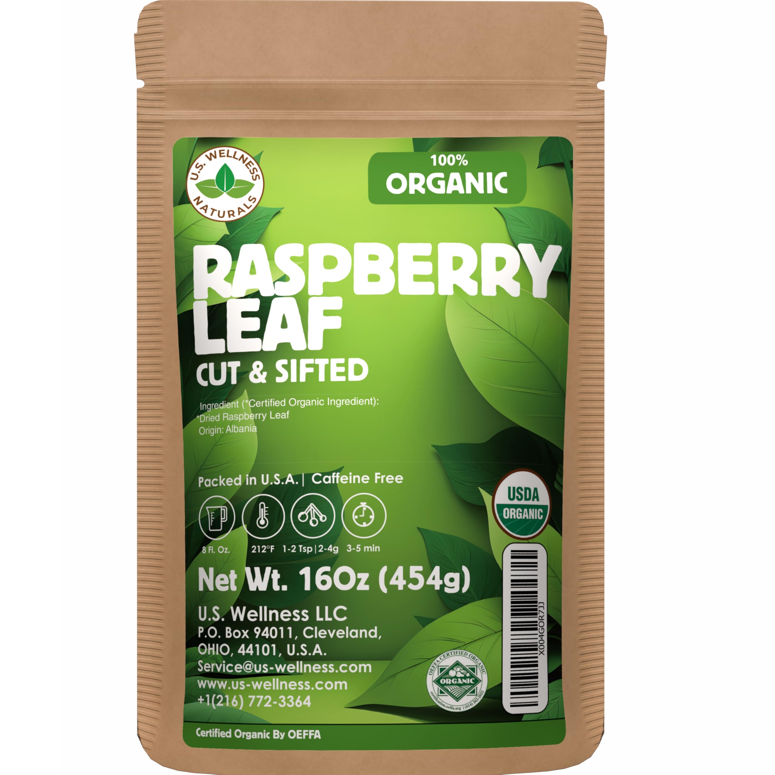 US Wellness Naturals Raspberry Leaf Tea loose-leaf pouch ready for daily brewing
