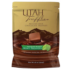 Utah Truffles Mint Truffles 16oz bag close-up of Belgian milk mint chocolate, ideal for gifting