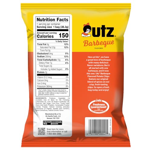 Close-up of Utz BBQ chips highlighting a crunchy bite.