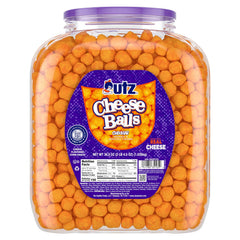 Utz Cheese Balls barrel front view, ideal for party display