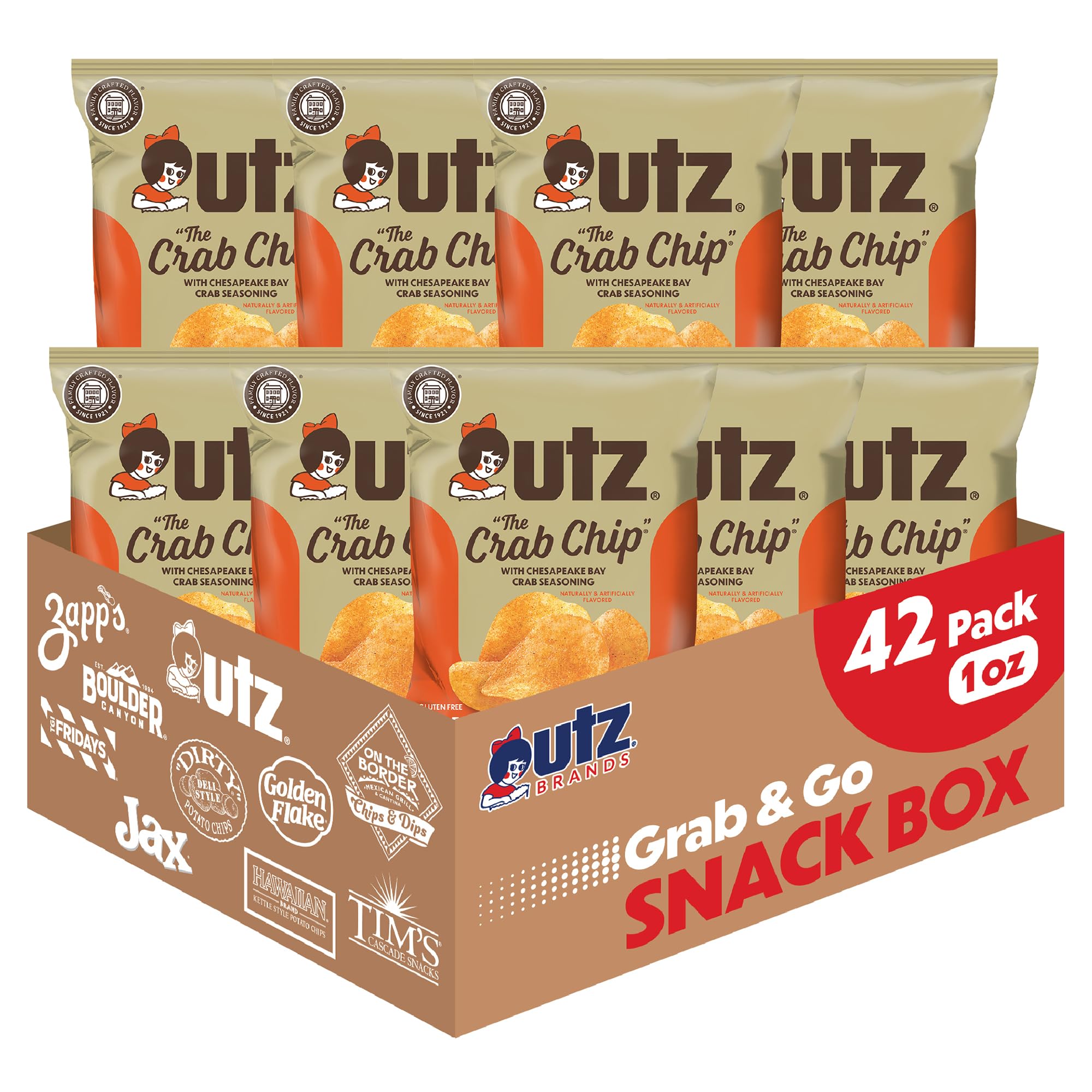 Utz Crab Chips 1 oz bag packaging close-up highlighting Chesapeake Bay crab spices.