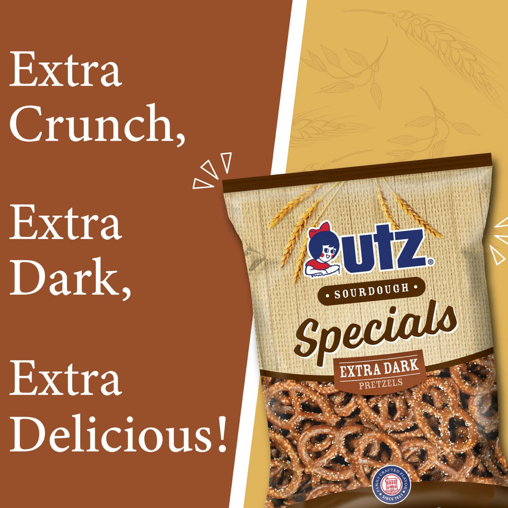 Utz Hanover Extra Dark Pretzels bag nutrition details closeup